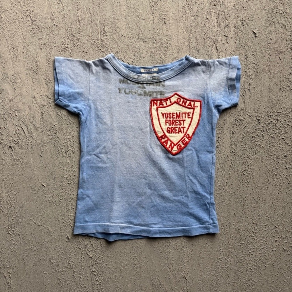 Denim Dungaree T-Shirt XX-Small 90CM Blue Yosemite Forest Ranger Baby Tee Japan